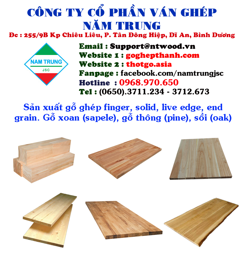 Công ty sản xuất gỗ ghép xoan (sapele), thông (pine), sồi (oak)